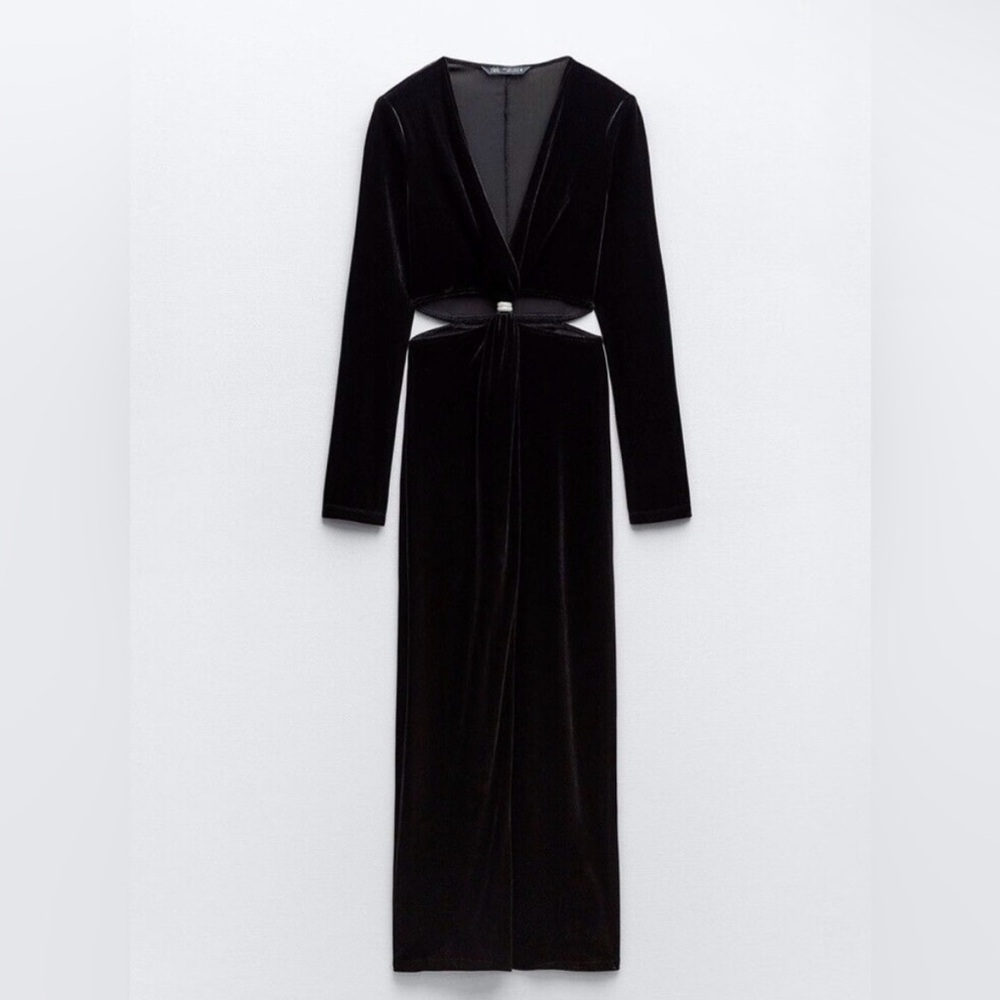 NWT ZARA VELVET MIDI CUTOUT DRESS - M - Picture 6 of 13